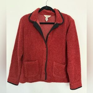 L.L. Bean Sherpa Fleece Jacket Womens Medium Red Cozy Button Front Vintage Coat